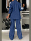 Full Size Contrast Lapel Collar Top and Pants Set nicholesgifts