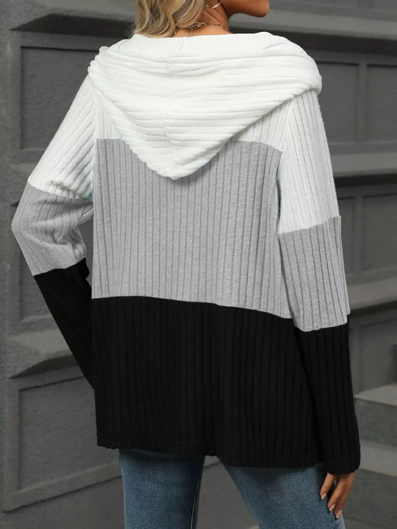 Color Block Half Zip Hooded Top Trendsi