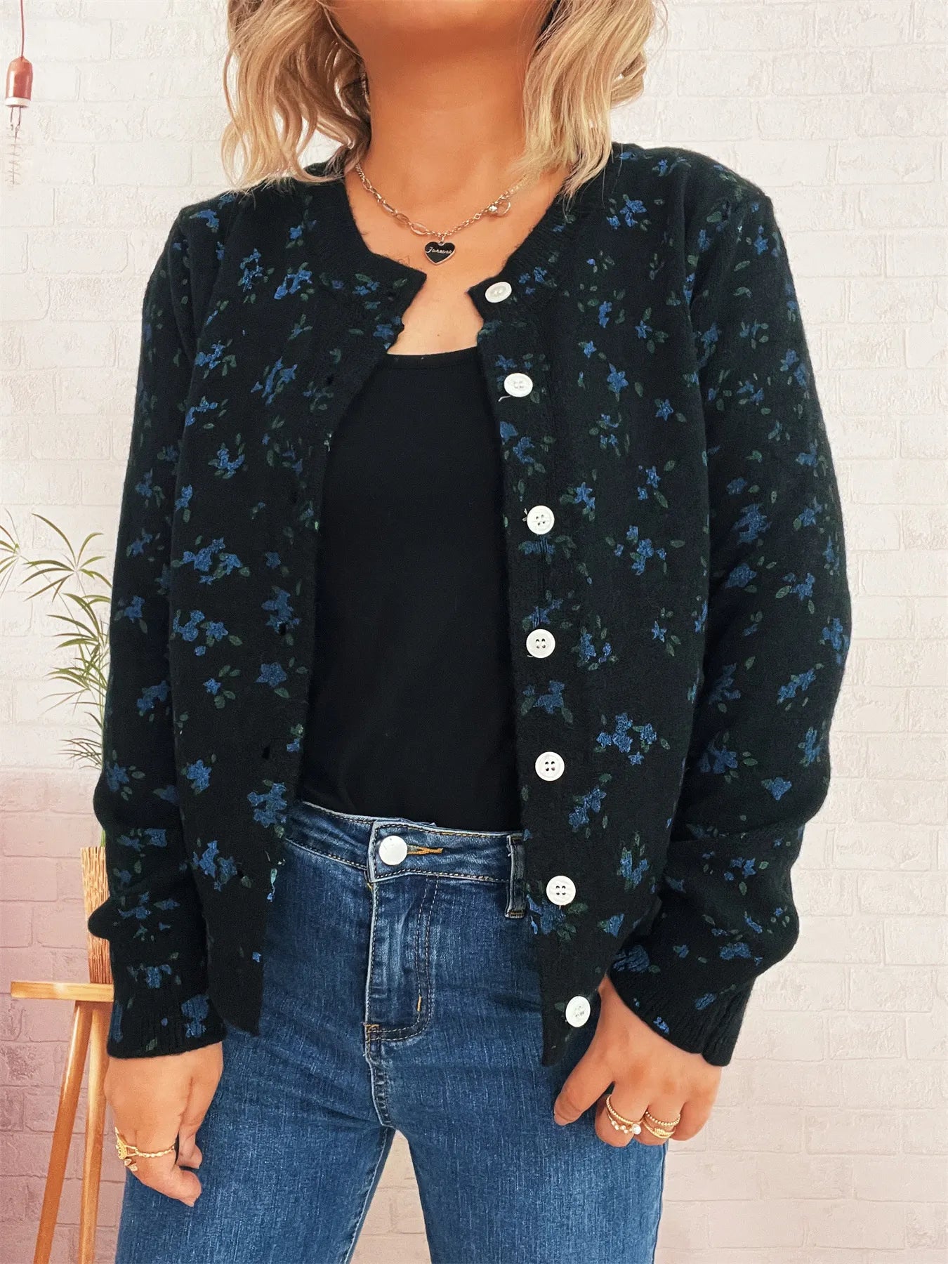 Floral Button-Up Long Sleeve Cardigan