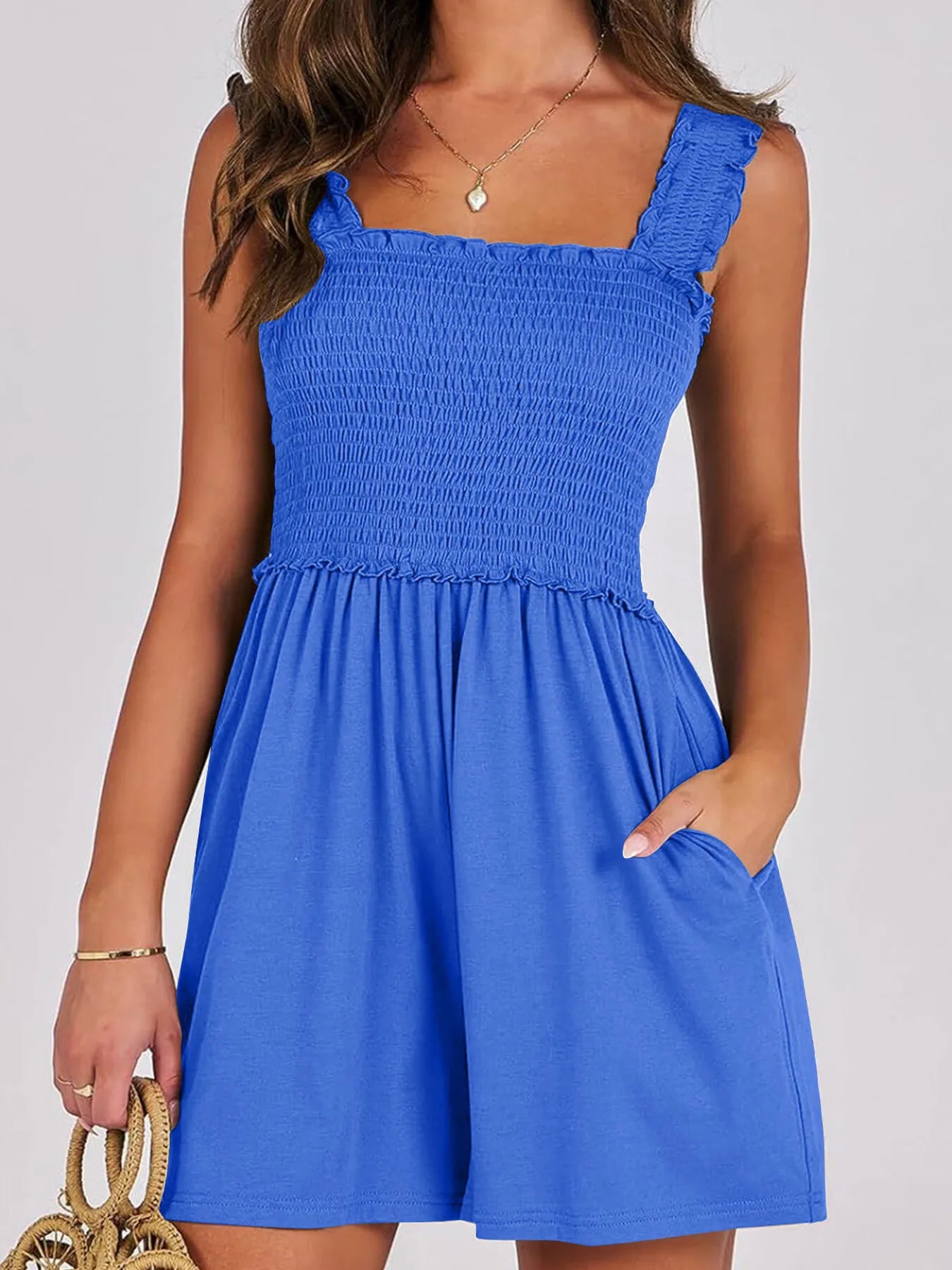 Smocked Square Neck Summer Romper nicholesgifts