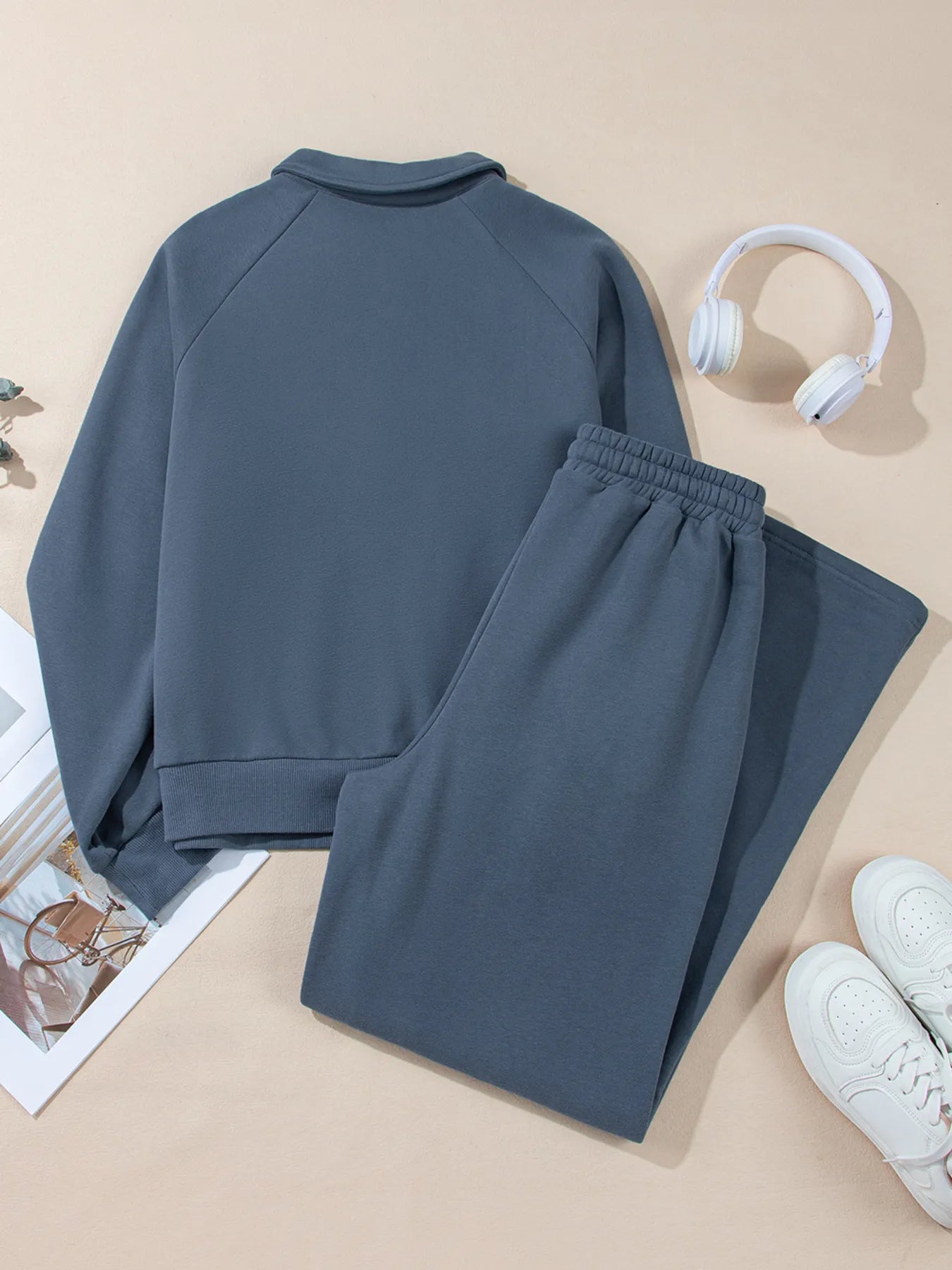 Collared Sweatshirt and High Waist Pants Active Set nicholesgifts