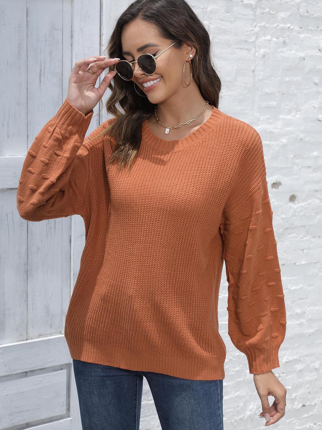 Round Neck Dropped Shoulder Sweater NicholesGifts