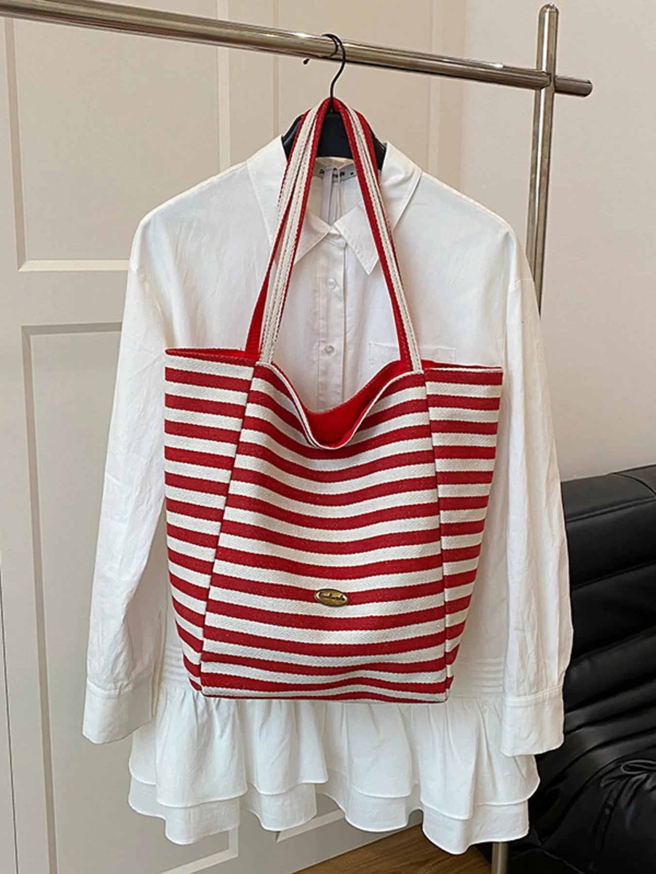 Striped Canvas Tote Bag Trendsi