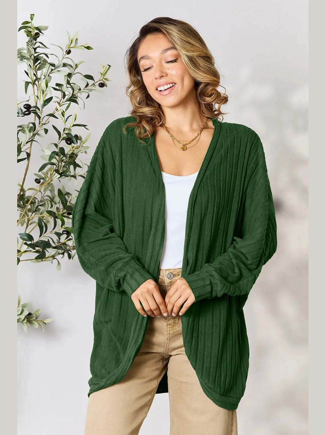 Women Basic Bae Full Size Ribbed Cocoon Cardigan nicholesgifts
