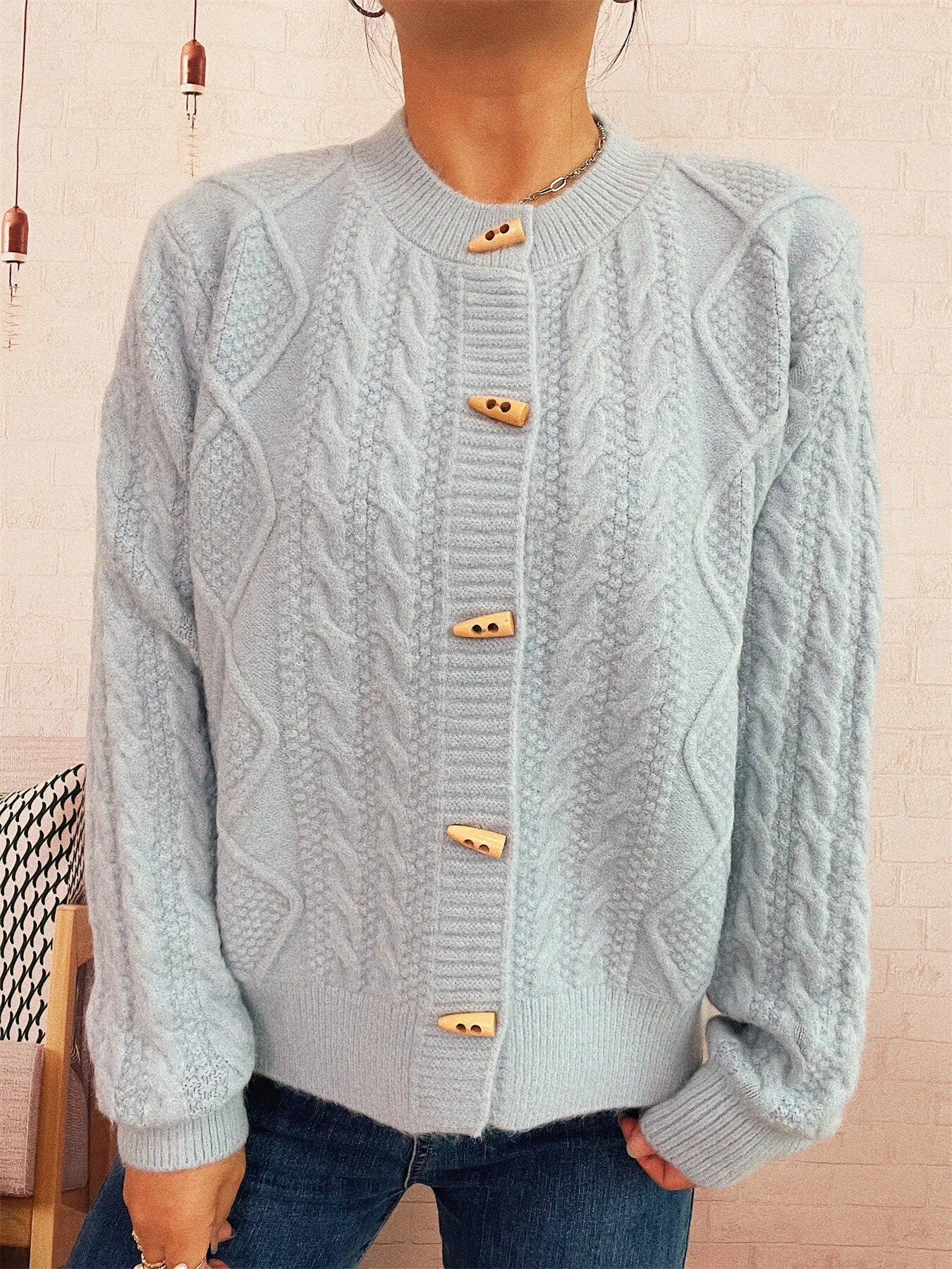 Cable Knit Button-Up Cardigan