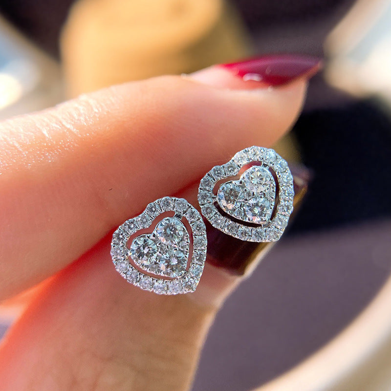 Rhinestone Love Stud Earrings For Women Temperament Fashion Heart-shape Earrings nicholesgifts