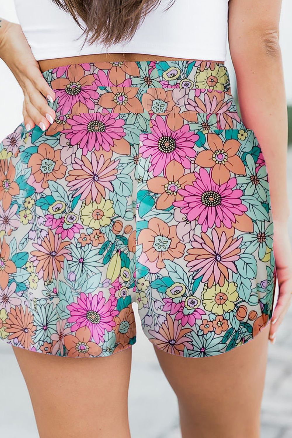 Women Floral Elastic Waist Shorts nicholesgifts