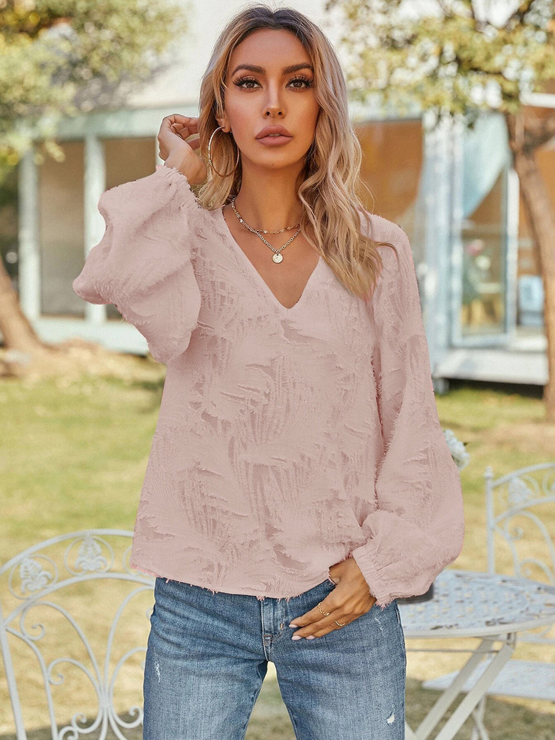 V-Neck Long Sleeve Blouse nicholesgifts