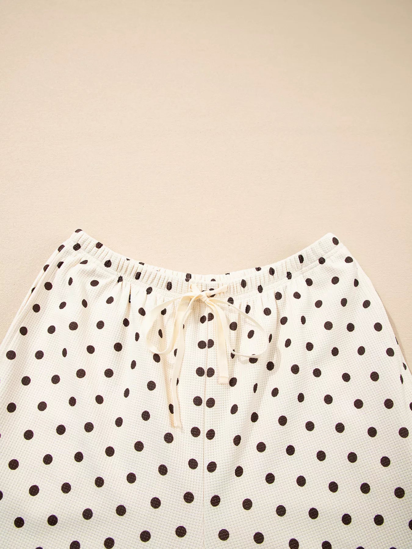Polka Dot Notched Long Sleeve Top and Drawstring Joggers Lounge Set Trendsi