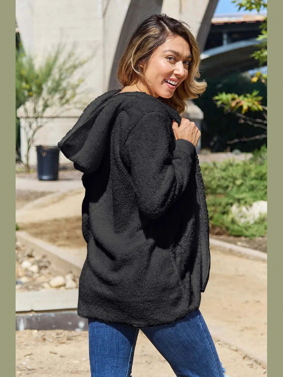 Full Size Teddy Hooded Jacket with Pockets nicholesgifts