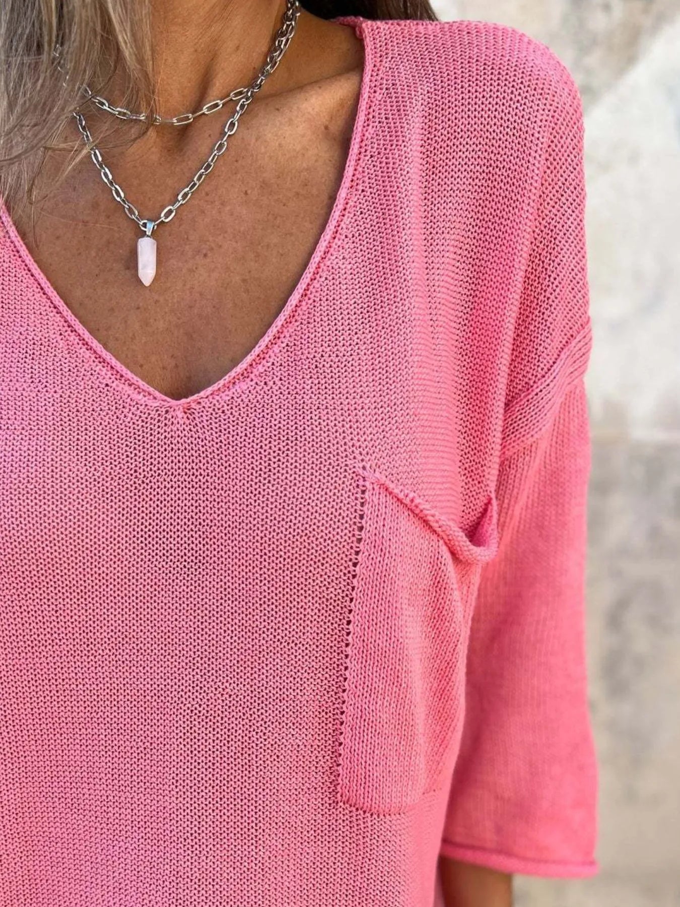 Full Size Casual V-Neck Knit Sweater Plus Size Trendsi