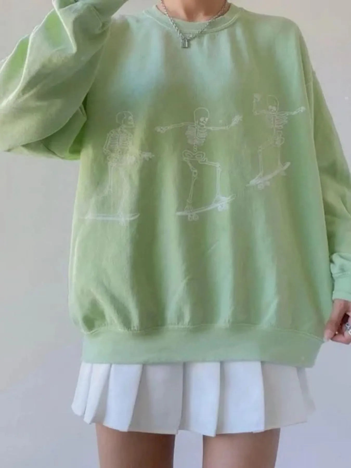 Skeleton Graphic Oversized Sweatshirt Trendsi