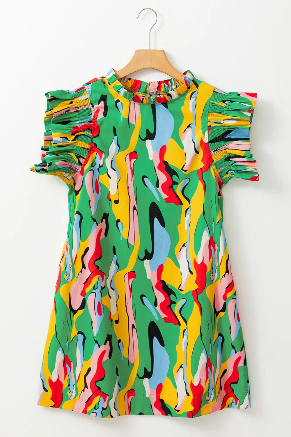 Ruffled Printed Cap Sleeve Mini Dress Trendsi