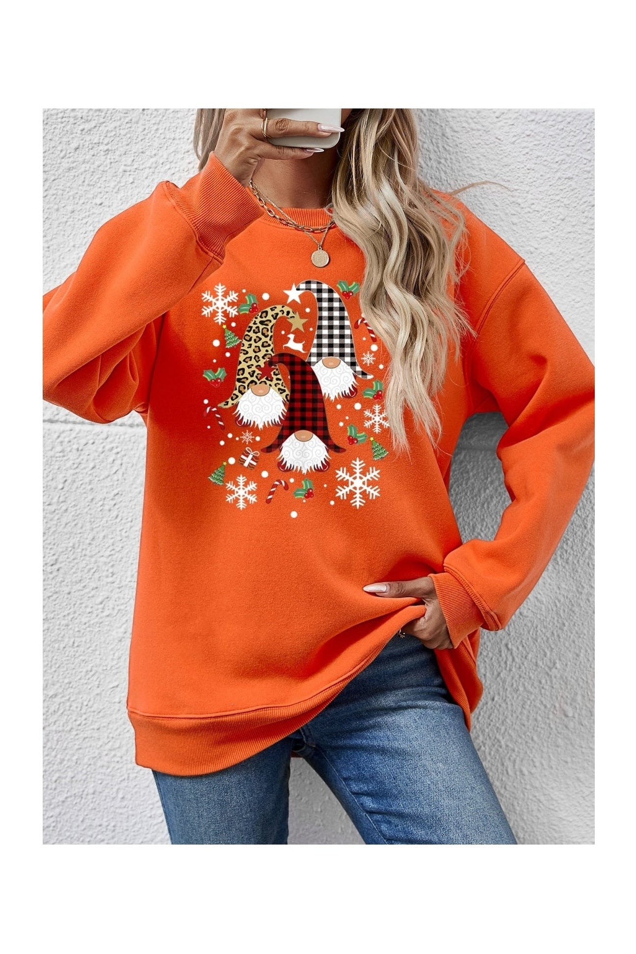 Faceless Gnomes Graphic Drop Shoulder Sweatshirt nicholesgifts