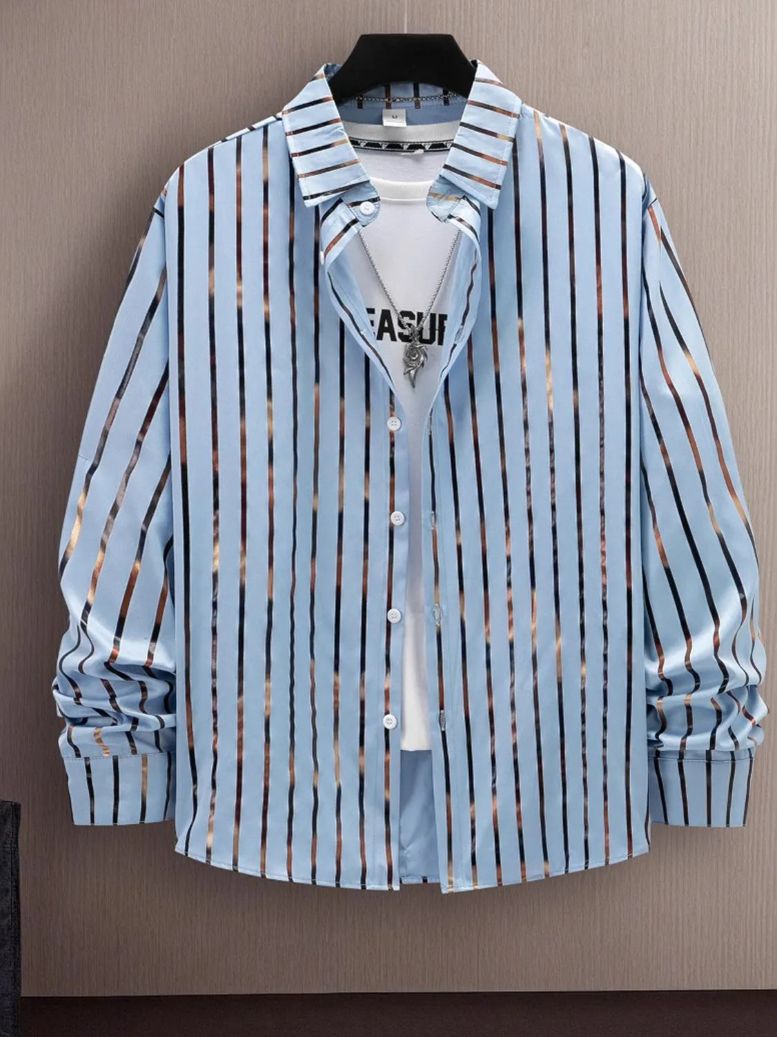 Men's Full Size Striped Button Up Long Sleeve Shirt Plus Size NicholesGifts