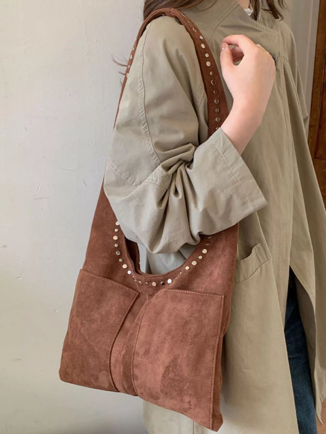 Studded Suede Shoulder Bag nicholesgifts