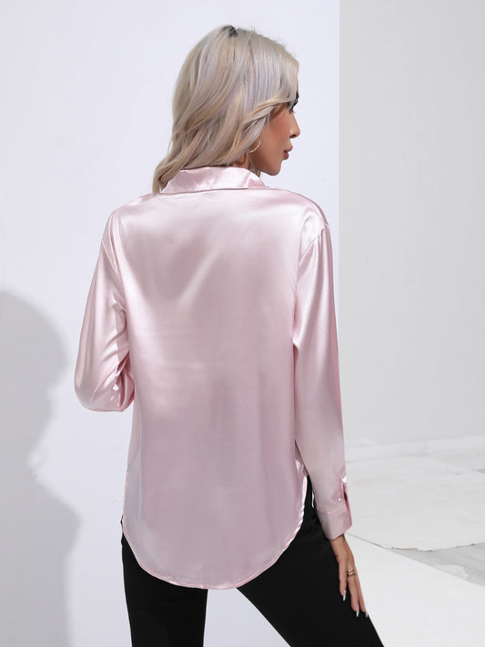 Collared Neck Buttoned Long Sleeve Shirt nicholesgifts