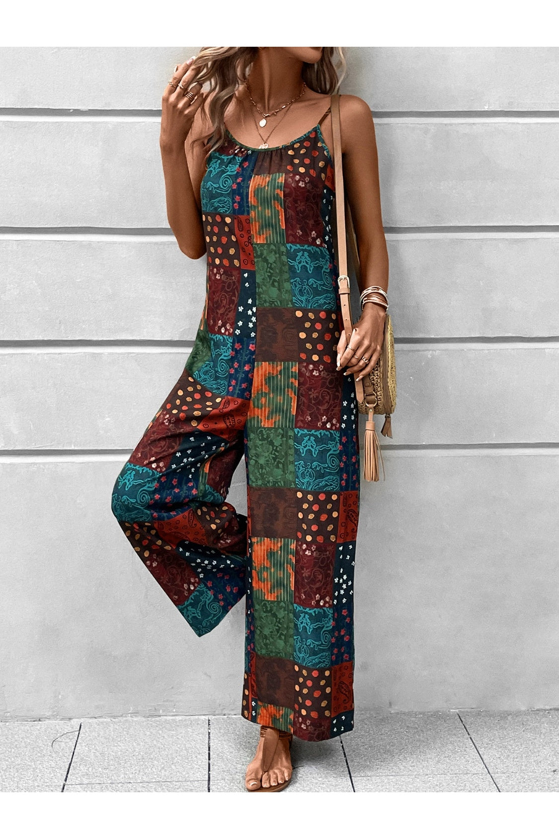 Printed Scoop Neck Spaghetti Strap Jumpsuit nicholesgifts