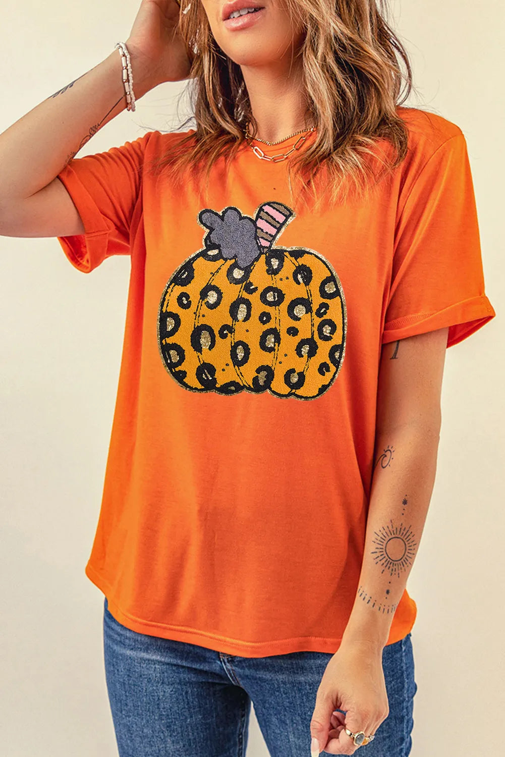 Pumpkin Round Neck Short Sleeve T-Shirt NicholesGifts