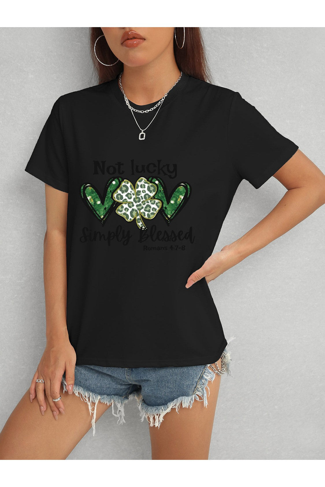 Lucky Clover Round Neck Short Sleeve T-Shirt NicholesGifts