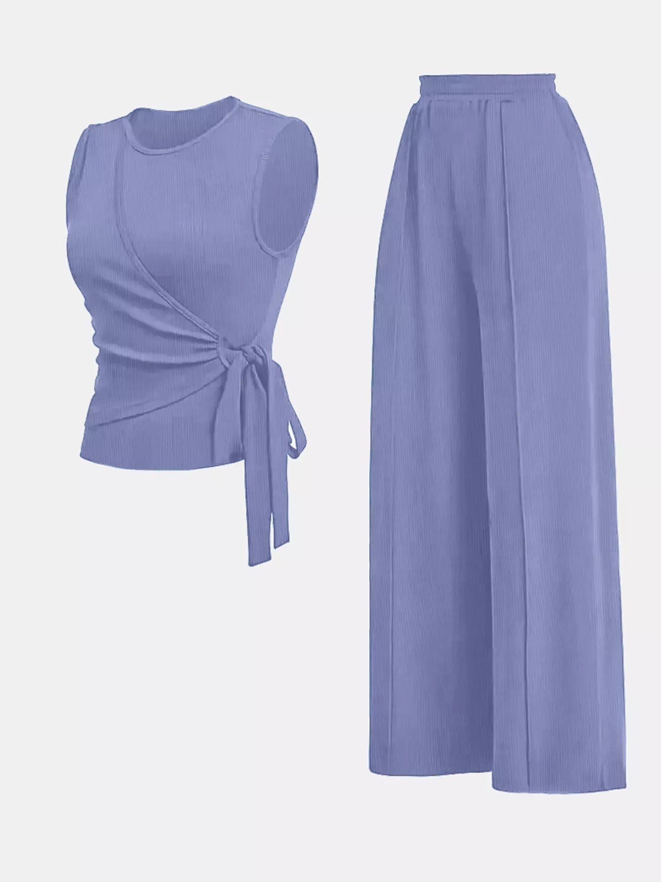 Side Tie Round Neck Tank and Pants Set Trendsi