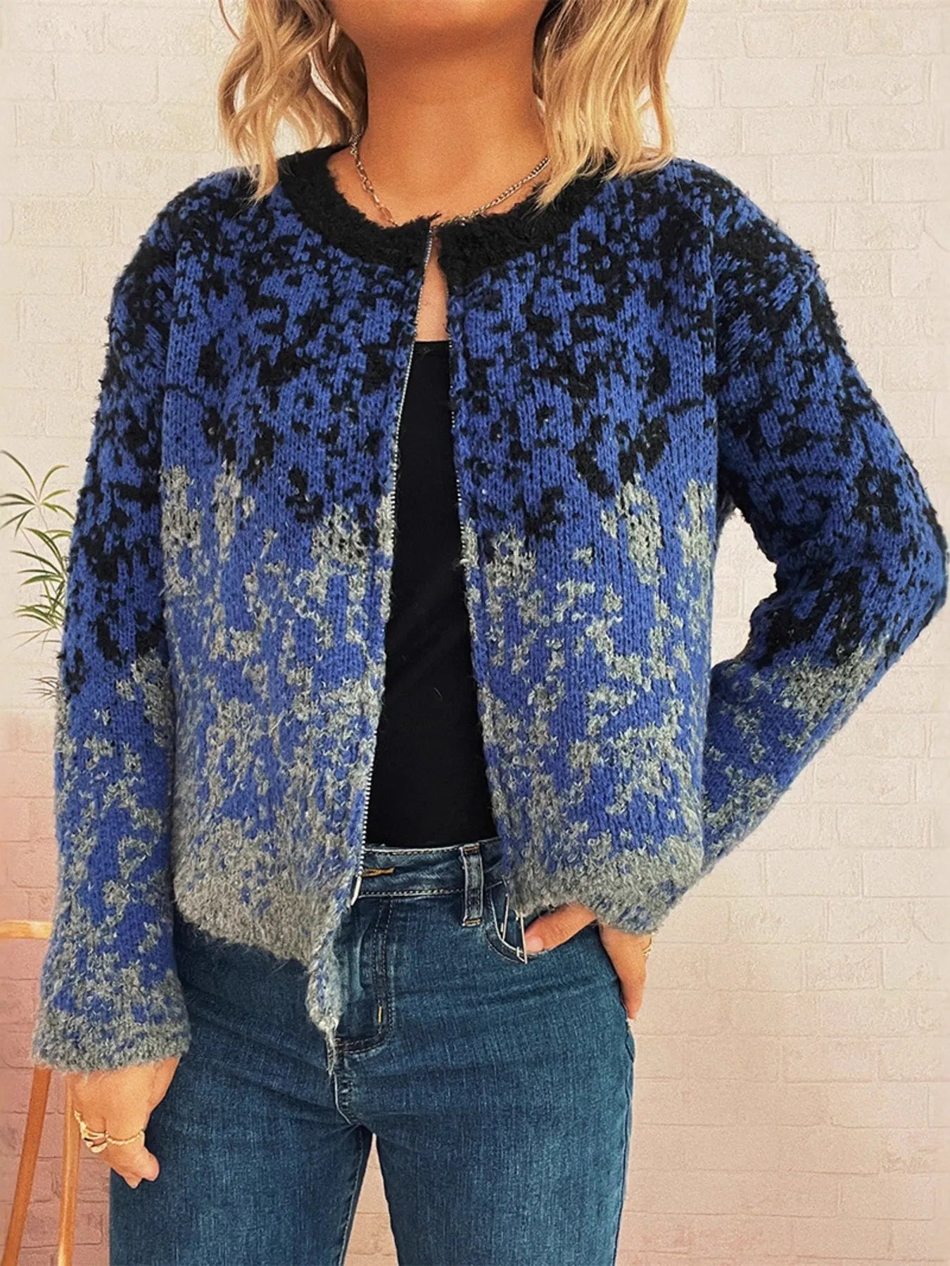 Asymmetrical Hem Zip Up Cardigan