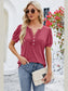 Women Frill Notched Short Sleeve Blouse nicholesgifts