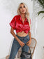 Button Down Collared Neck Short Sleeve Satin Shirt nicholesgifts