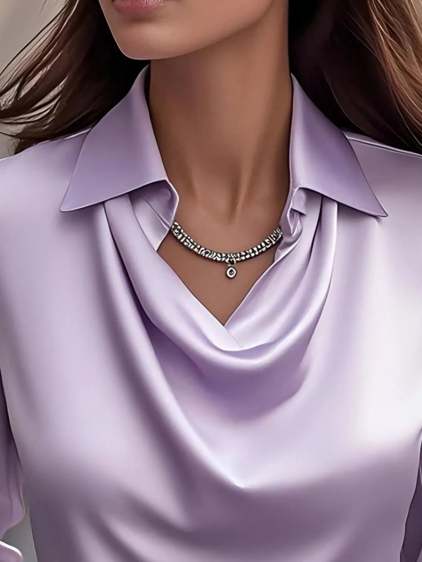 Satin Collar Long Sleeve Blouse NicholesGifts
