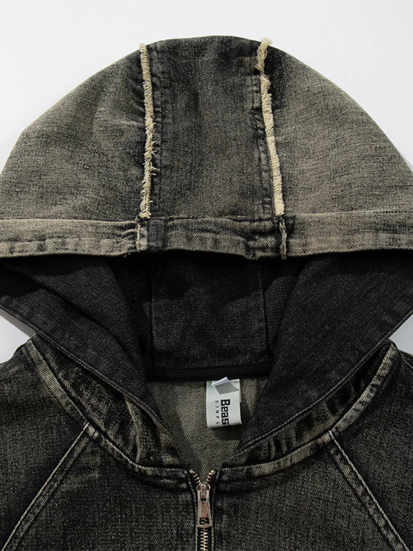 Men's Distressed Denim Patchwork Oversized Hoodie with Frayed Details NicholesGifts
