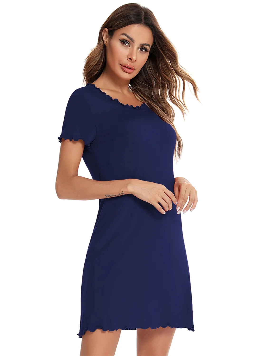 Round Neck Short Sleeve Lounge Dress nicholesgifts