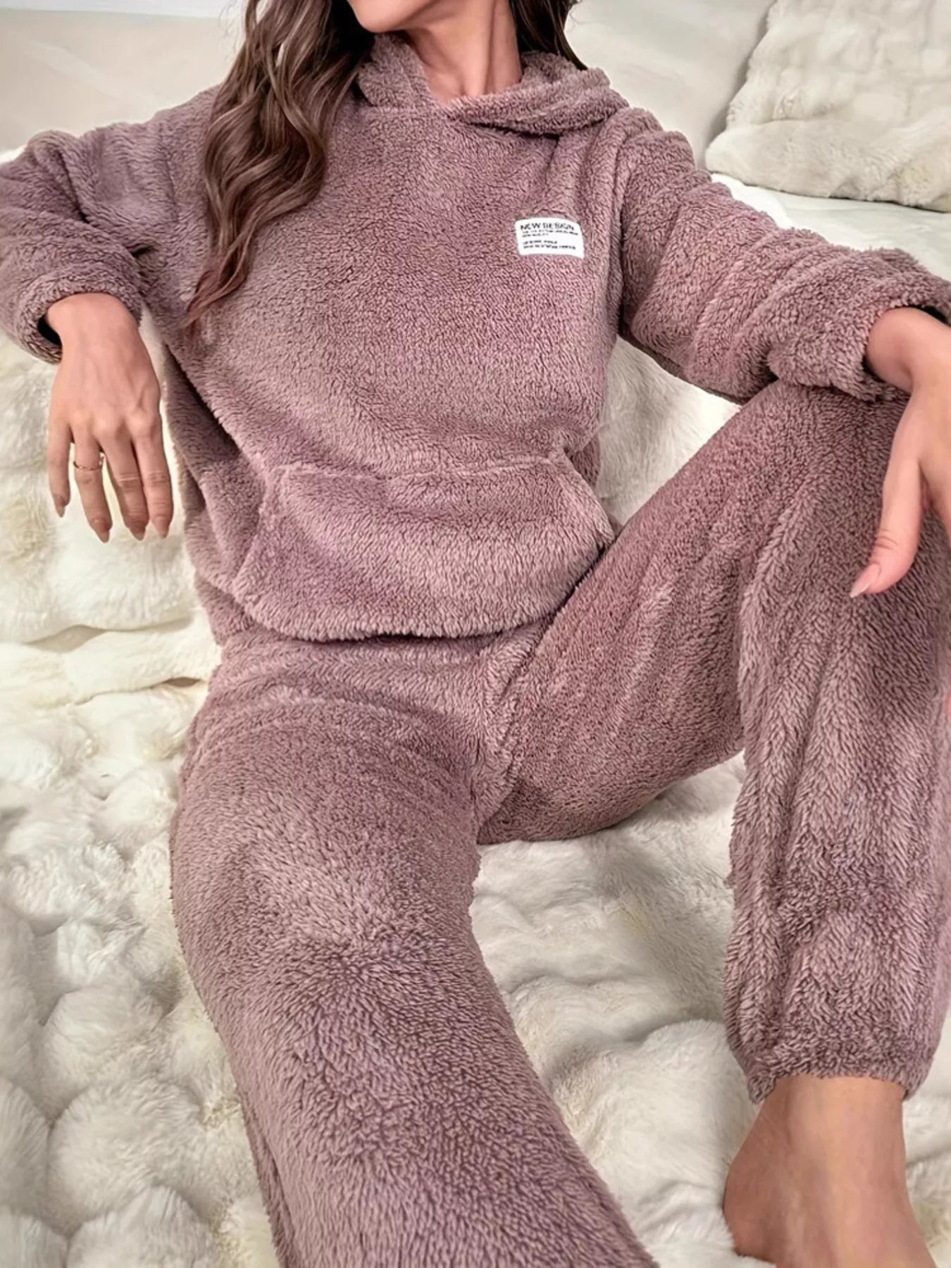 Kangaroo Pocket Long Sleeve Hoodie and Pants Lounge Set Trendsi