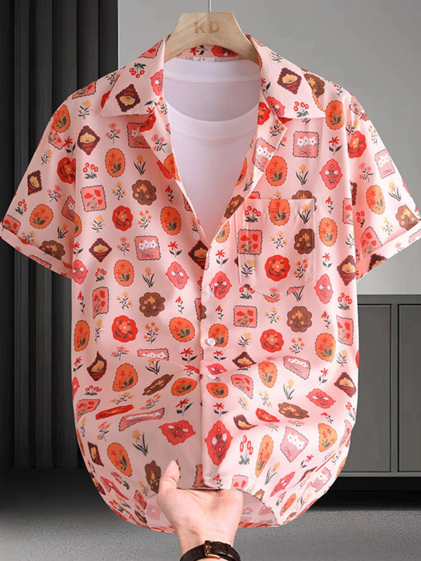 Men's Plus Size Printed Button Up Short Sleeve Shirt Trendsi