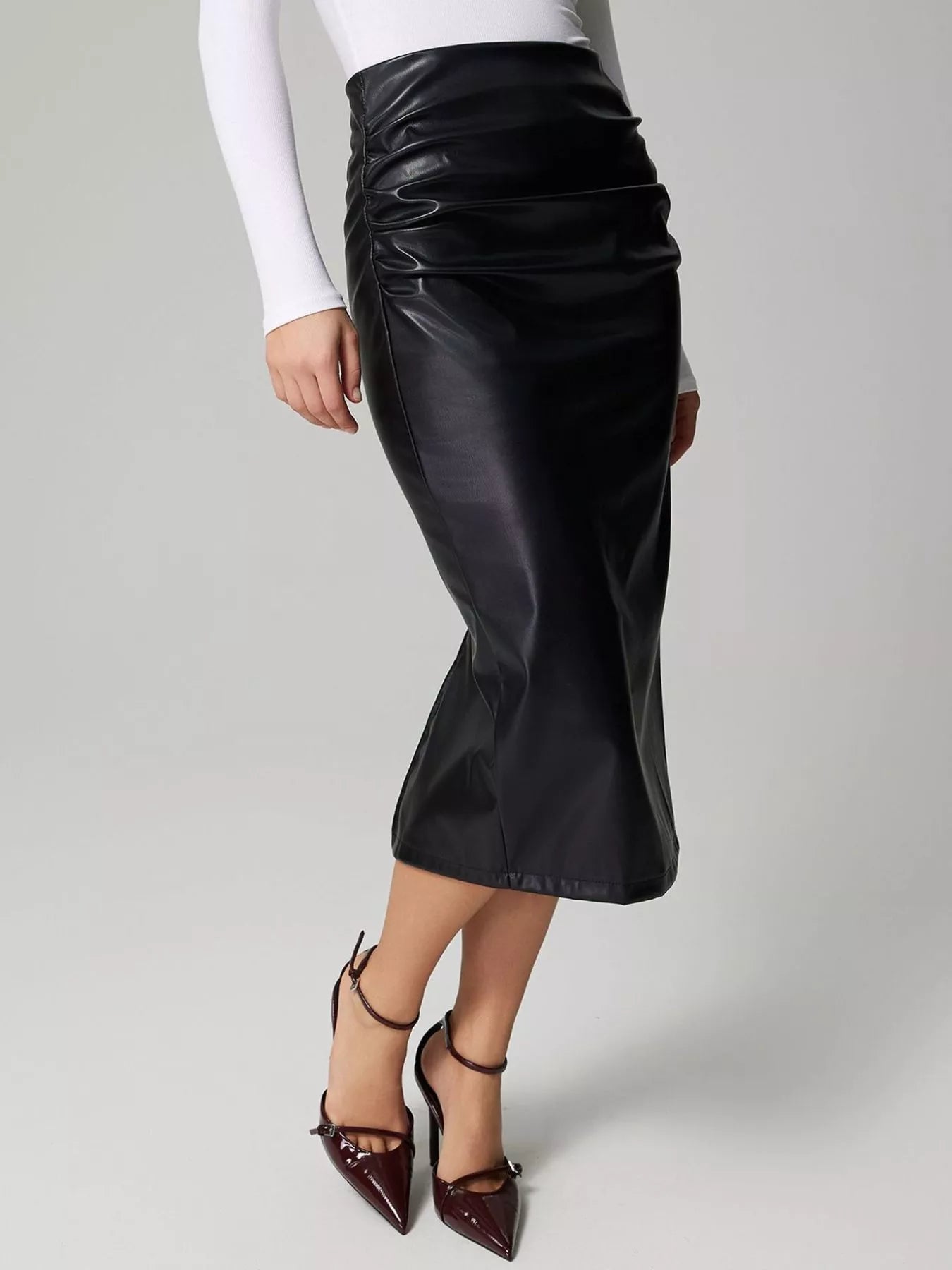 Women Slit Back Leather Skirt nicholesgifts