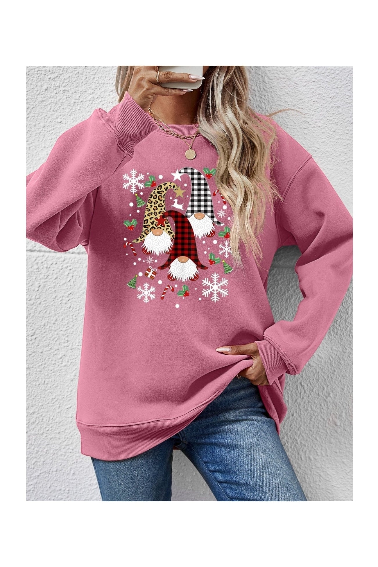 Faceless Gnomes Graphic Drop Shoulder Sweatshirt nicholesgifts