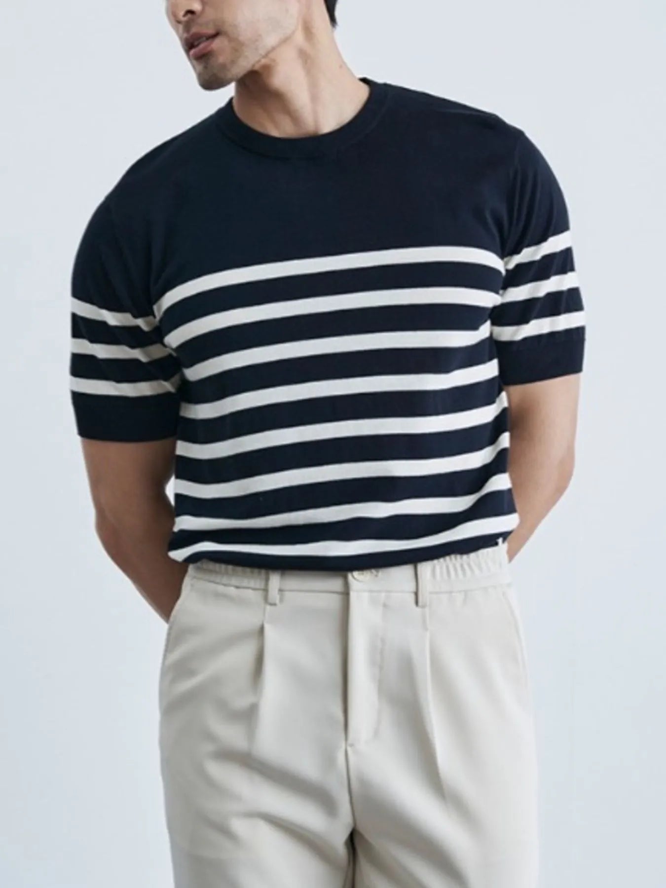 Men's Classic Striped Short Sleeve Knit T-Shirt NicholesGifts
