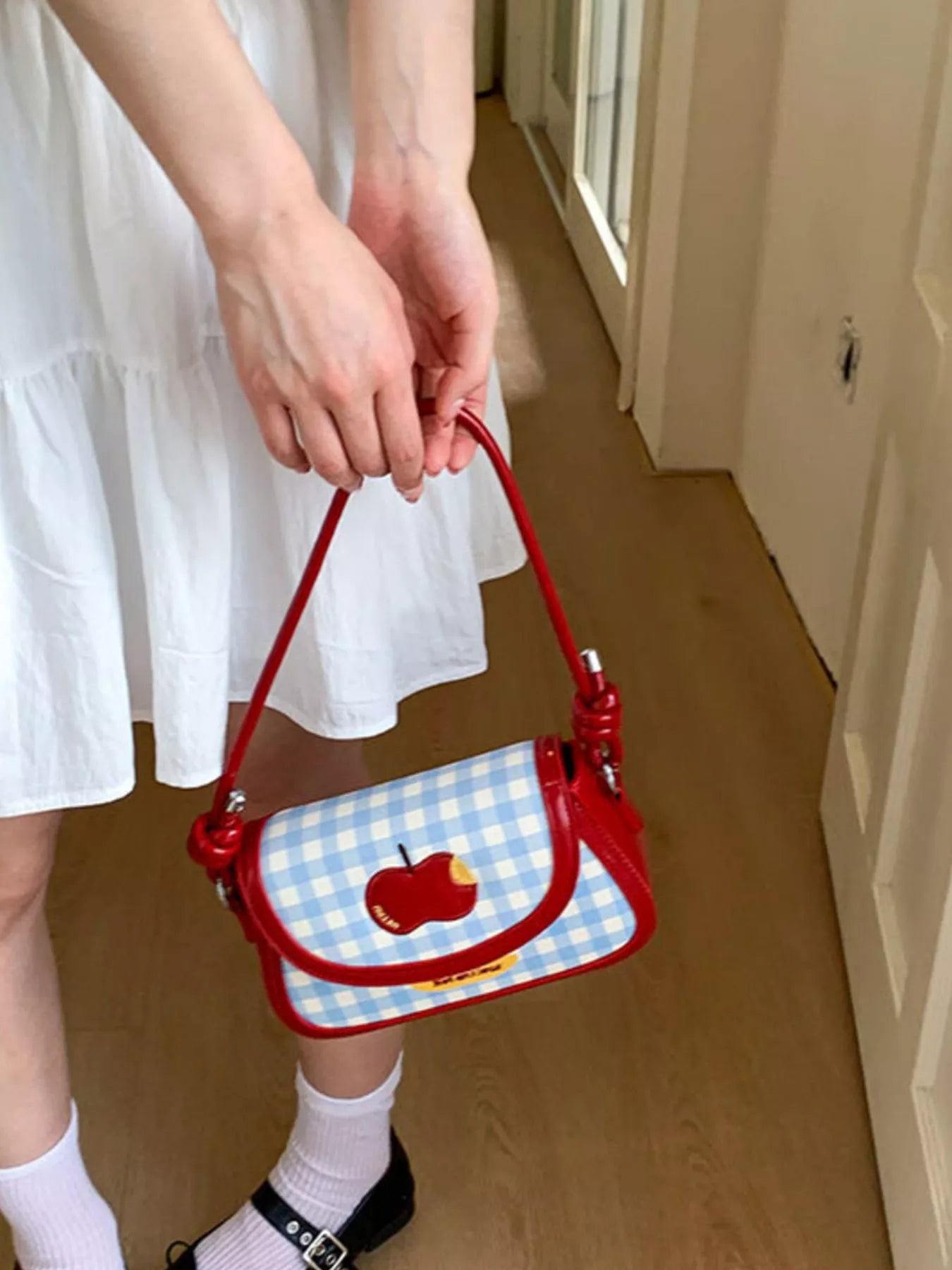 Apple Gingham Shoulder Bag nicholesgifts