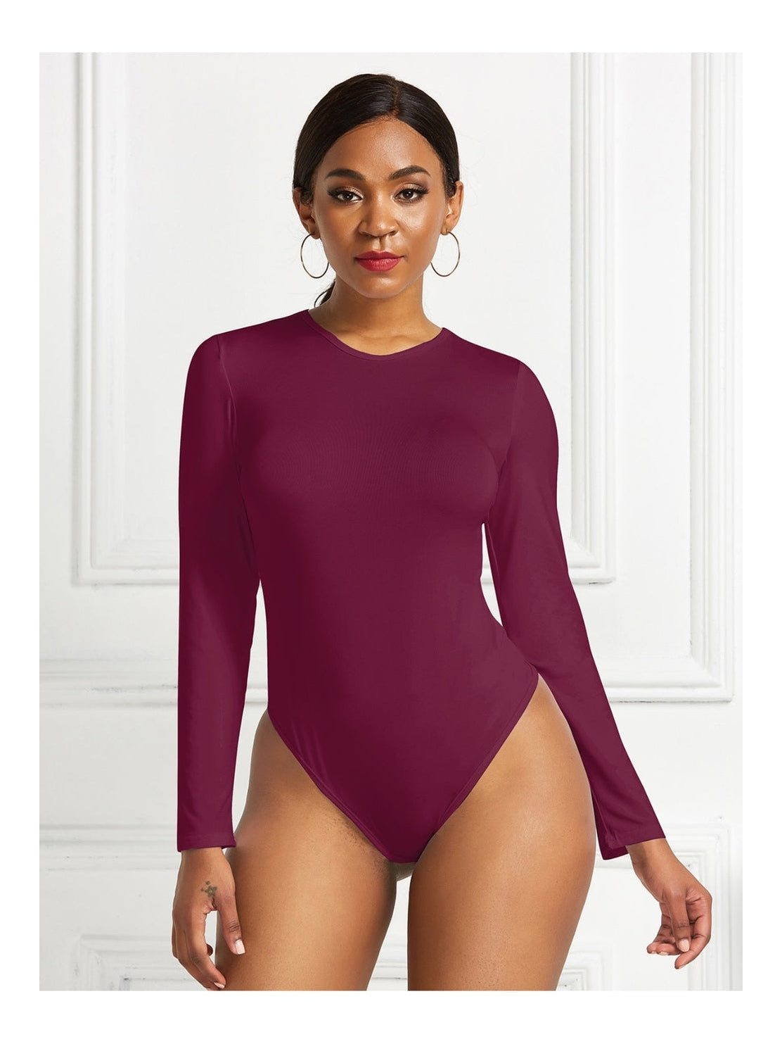 Women Round Neck Long Sleeve Bodysuit nicholesgifts