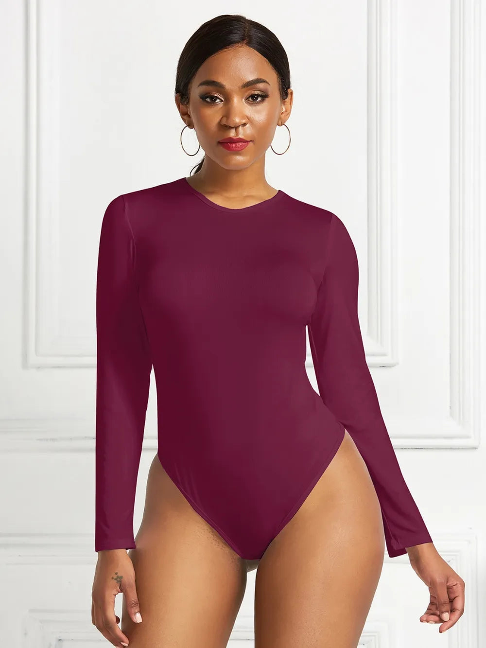 Round Neck Long Sleeve Bodysuit nicholesgifts
