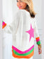 Star Contrast Round Neck Long Sleeve Knit Top nicholesgifts