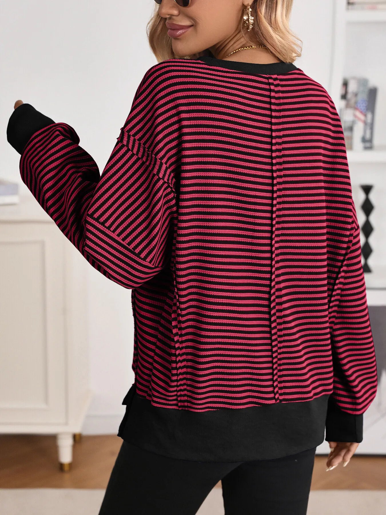 Exposed Seam Striped Contrast Sweatshirt