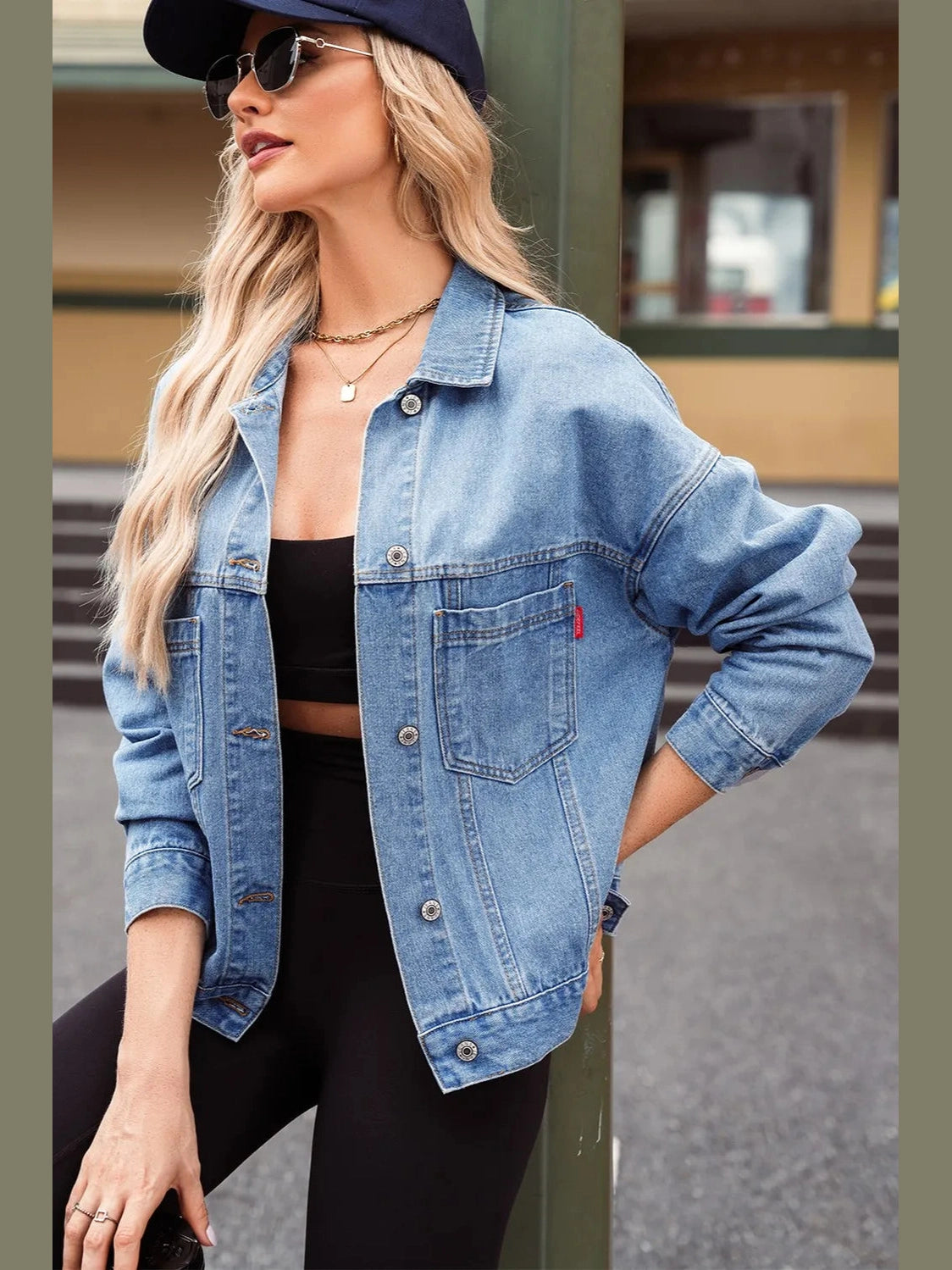 Pocketed Button Up Denim Jacket nicholesgifts