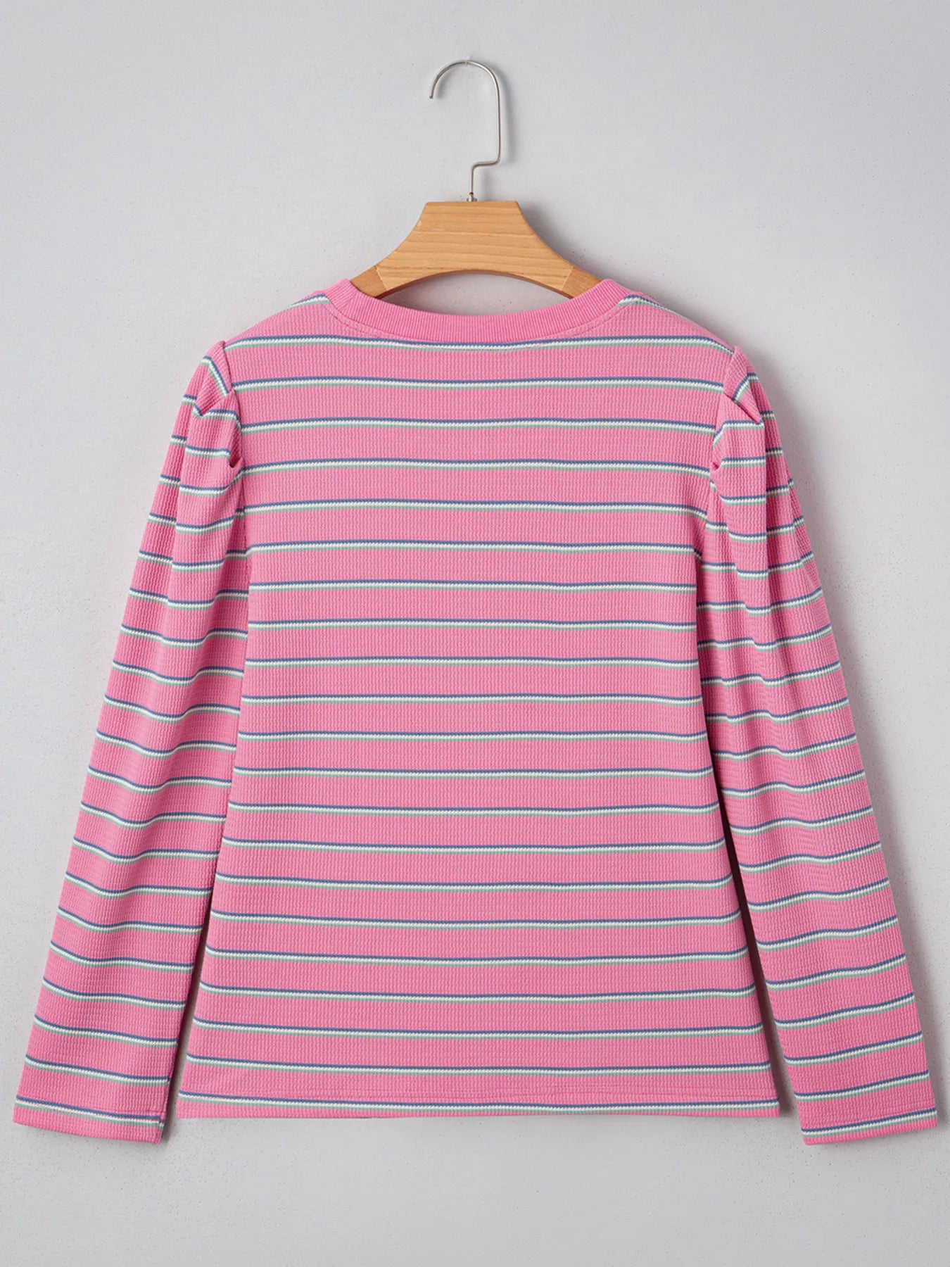 Stripe Textured Knit Round Neck Long Sleeve Top Trendsi