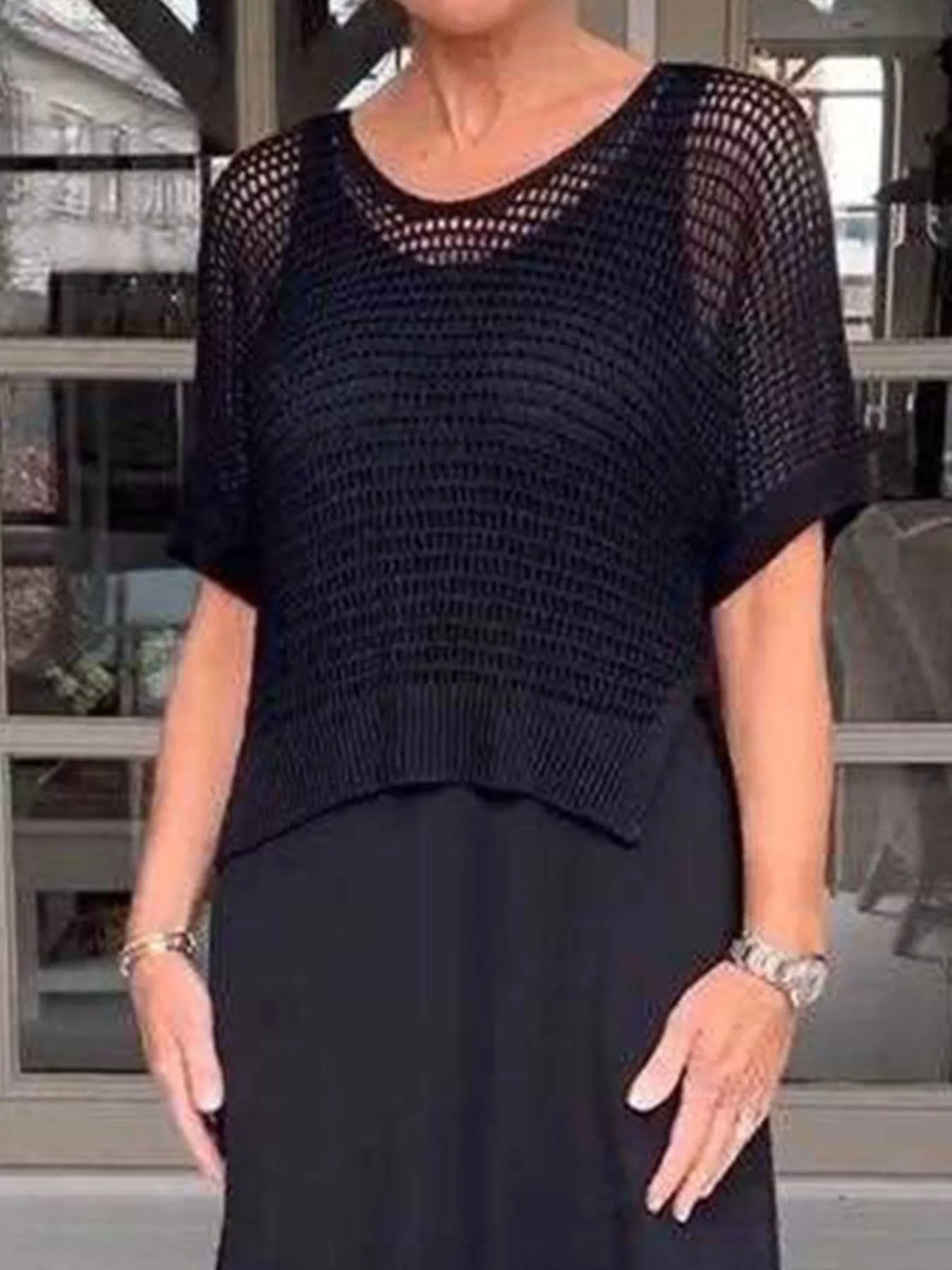 Full Size Openwork Knit Cover Up and Dress Set Plus Size Trendsi