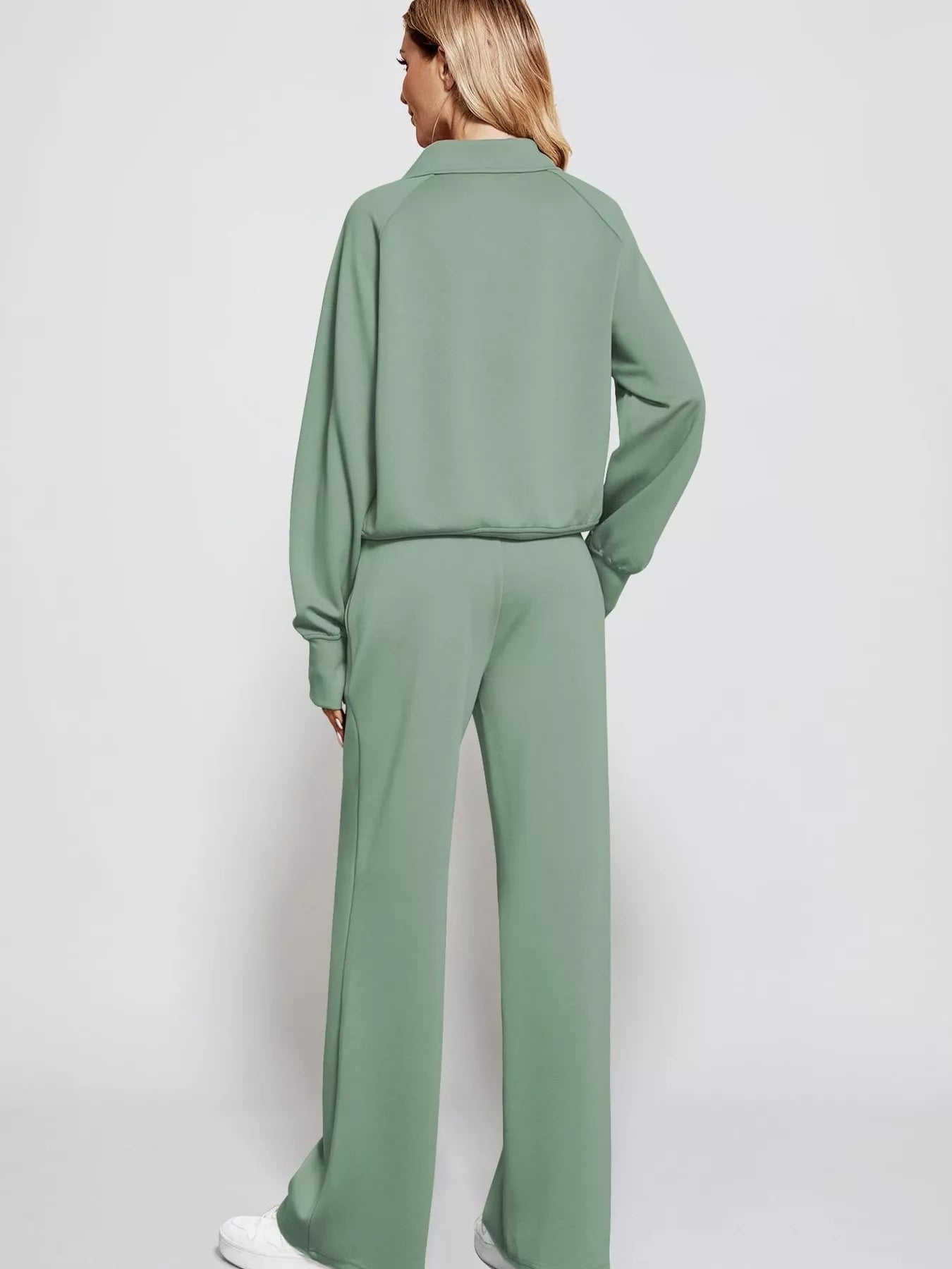 Full Size Half-Zip Sweatshirt and Wide-Leg Pants Set Plus Size Trendsi