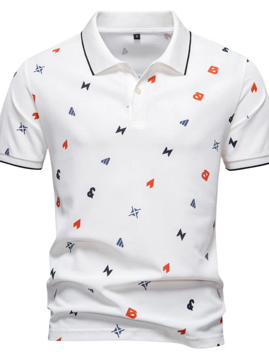 Men's Geometric Print Short Sleeve Polo Shirt