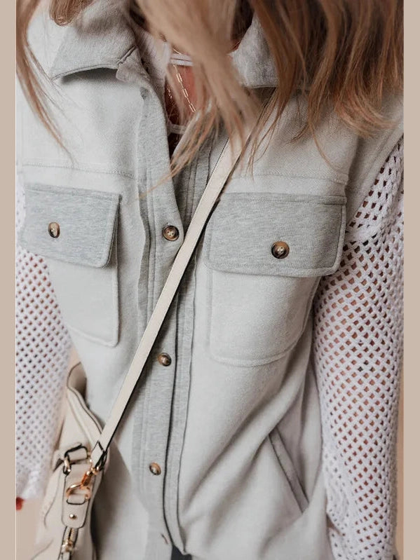 Pocketed Curved Hem Button Up Vest nicholesgifts