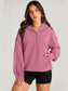 Pocketed Half Zip Long Sleeve Hoodie Trendsi