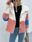 Women Shiny Color Block Button Down Collared Jacket nicholesgifts