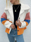 Women Shiny Color Block Button Down Collared Jacket nicholesgifts